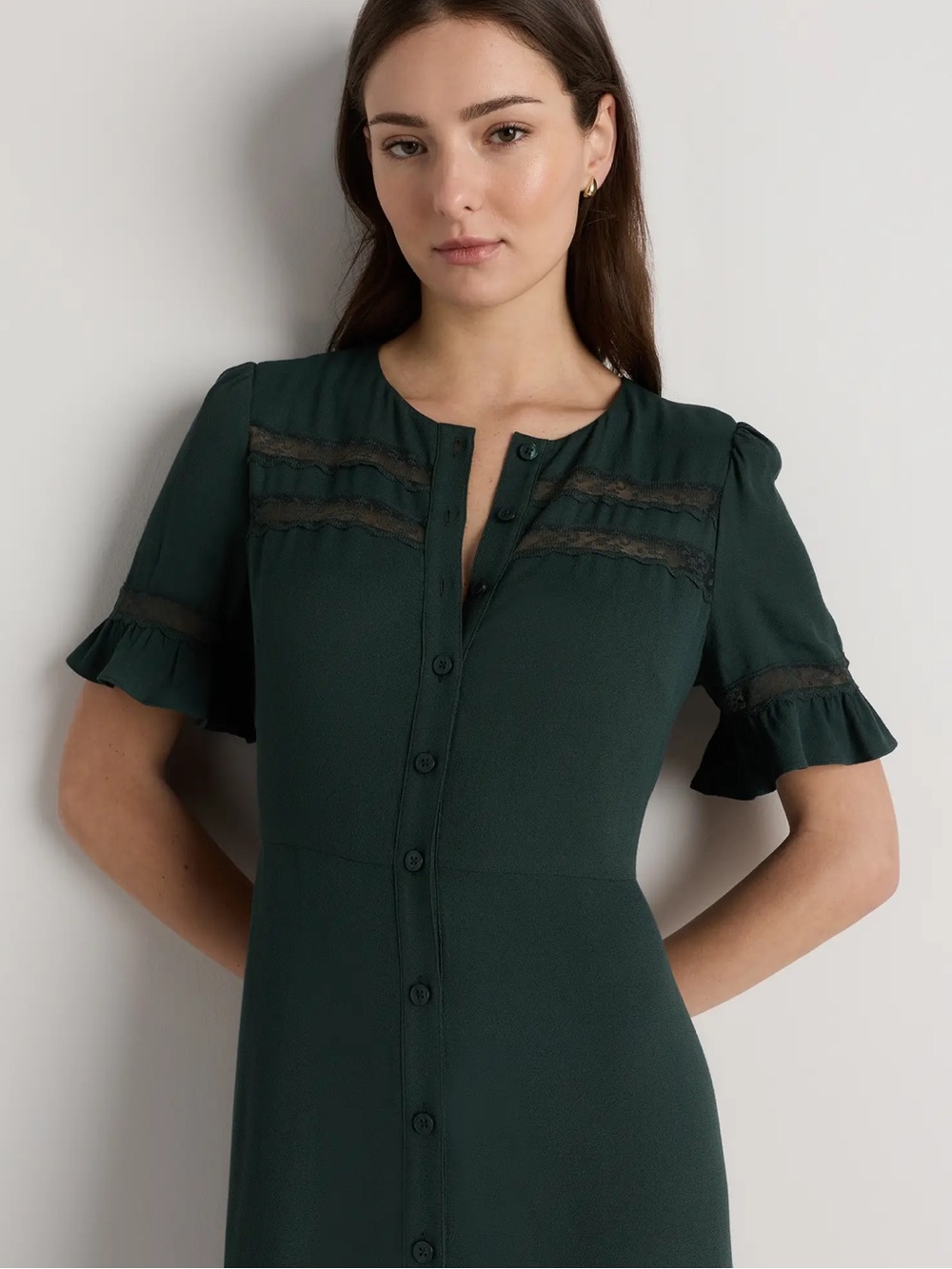 Quince NWT Lightweight Crepe Lace Inset Midi Dress medium